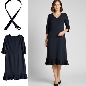 Saks Fifth Avenue Black Silk Blend Pleated Hem Dress Sz 10